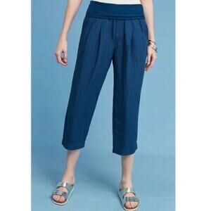 Anthropologie Hei Hei Blue Eventide Crop Roll-Down Waist Pants Linen Size Medium